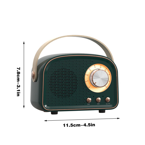Jacenvly Bluetooth Audio Transmitter, Retro Mini Wireless Speaker Compatible with FM, USB, SD, Aux, Army Green 2
