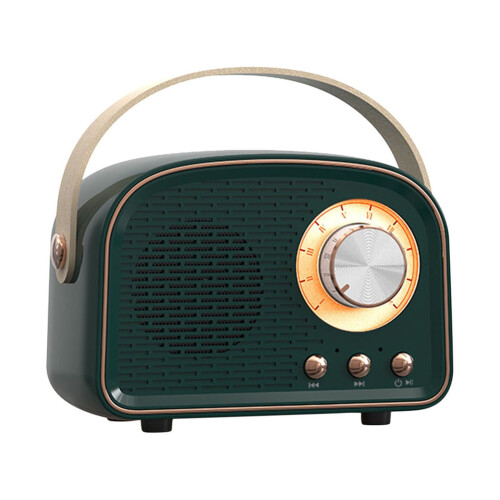 Jacenvly Bluetooth Audio Transmitter, Retro Mini Wireless Speaker Compatible with FM, USB, SD, Aux, Army Green 1