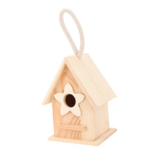 DIY Paintable Wooden Bird House Outdoor Hanging Garden Decor with Flower Opening Accent