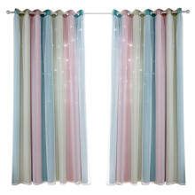Modern Simple Fresh Pastoral Gradient Openwork Star Blackout Finished Curtain Cloth Curtain Screen Living Room Bedroom Study - Pink
