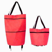 Elegant 2-In-1 Foldable Shopping Cart, Reinvented Collapsible Grocery Carrier with Wheels, Red