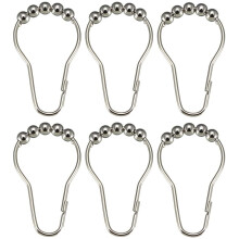 Shower Curtain Hooks Nickel Plated Rust Resistant Double Glide Metal Rings Fits 32mm Rods 6 Pcs
