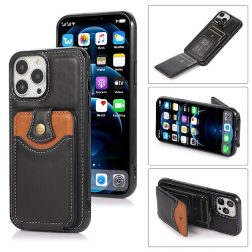 Compatível com iPhone 14 Pro - Capa prática e elegante com porta-cartões cinza 1