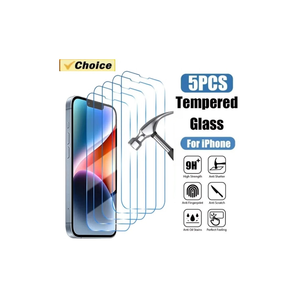 5 Pcs Clear Glass Film Compatible With Iphone 15 16 Pro Max, 11 12 13 14 X Xr Xs Max Screen Protector, Hd Tempered Glass (For Iphone13/13Pro) 9423501405524