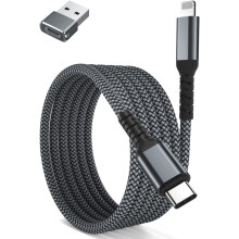USB-C naar Lightning-oplaadkabel van 3 meter met USB-adapter, compatibel met Apple MFI-gecertificeerde iOS Type-C Power Delivery (PD) snellader