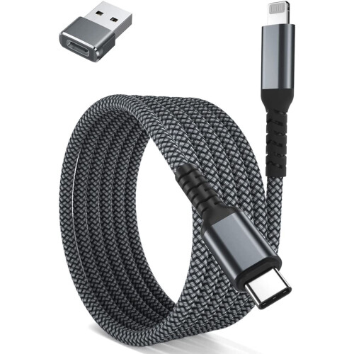 Καλώδιο φόρτισης USB C σε Lightning 10ft με προσαρμογέα USB, συμβατό με Apple MFI Certified iOS Type C Power