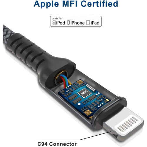 Καλώδιο φόρτισης USB C σε Lightning 10ft με προσαρμογέα USB, συμβατό με Apple MFI Certified iOS Type C Power 1