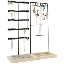 Soporte para joyas FUYGRCJ con base de madera - Organizador de gran capacidad para pendientes, collares, anillos y pulseras.
