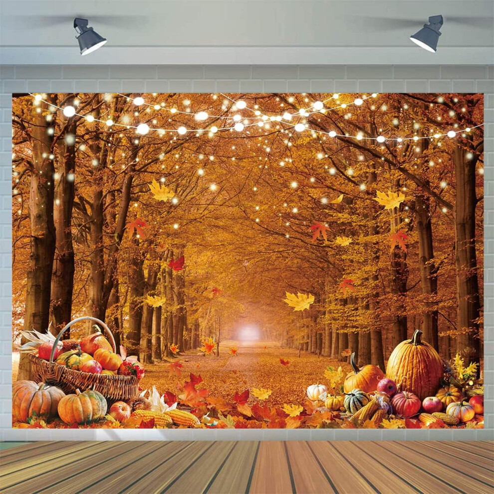 7X5ft Fall Photography Backdrop Autumn Maple Forest Leaves Pumpkin Party Background Thanksgiving Party Supplies 9423501538246