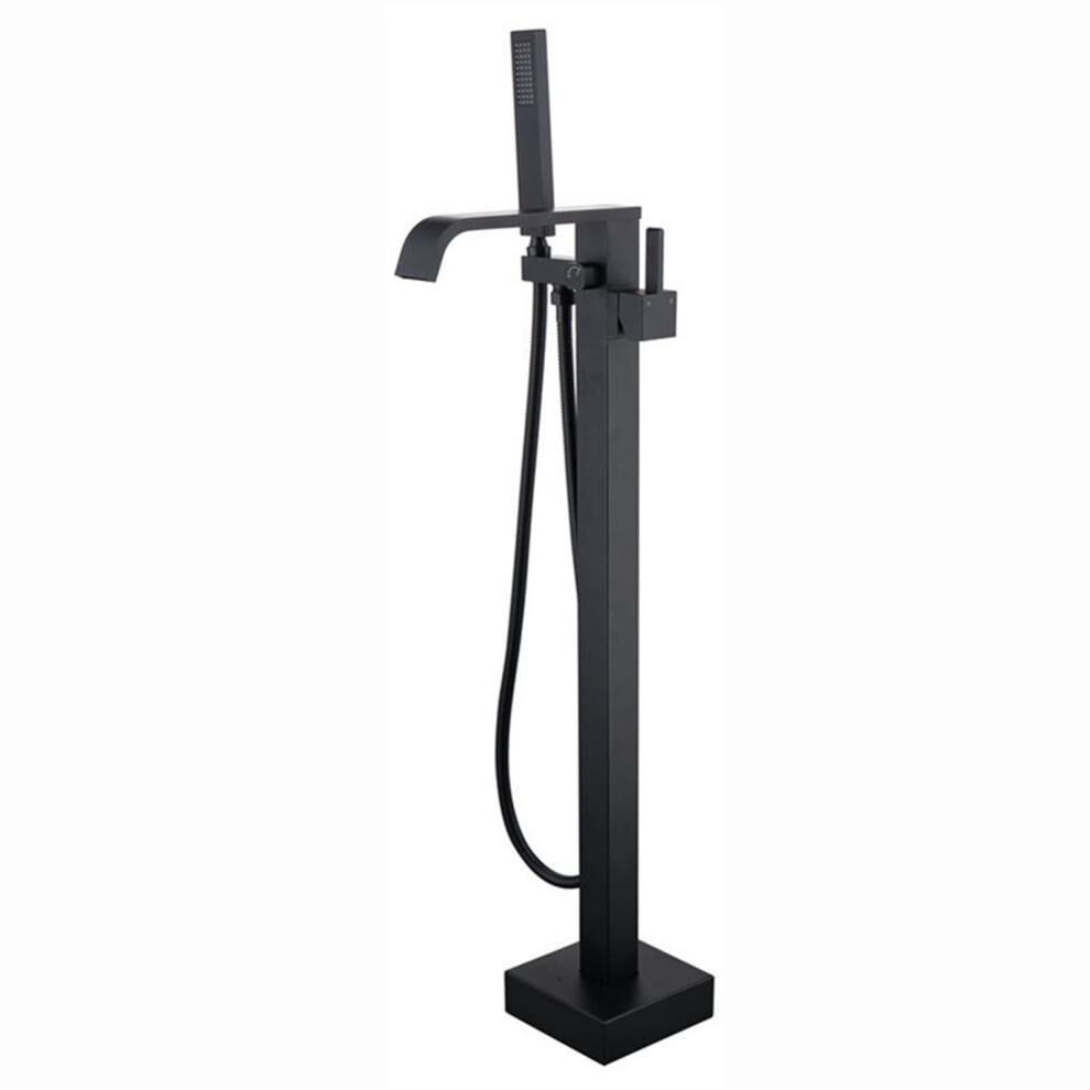 Freestanding Tub Filler With Hand Shower Black Floor Mount Faucet 360 Swivel Spout Easy Control 9174973078661