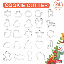 24pcs/Box Christmas Cookie Cutter Stainless Steel Dessert Mold Dough Fondant Fruits Cheese Chocolate Candy Clay Shape Cutter Tool