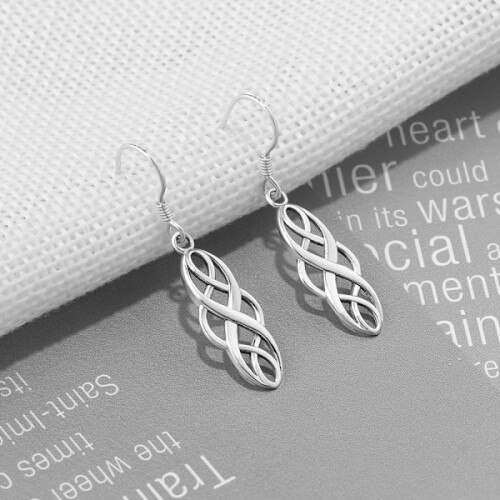 Earrings, Sterling Silver Celtic Knot Twisting Dangle Earrings 1