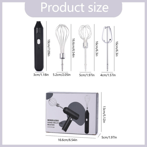 Mini Hand Mixer, USB Rechargeable, Compatible with Kitchen Tools, 3 Stainless Whisks, for Baking, Cake, Egg White, Dough 2