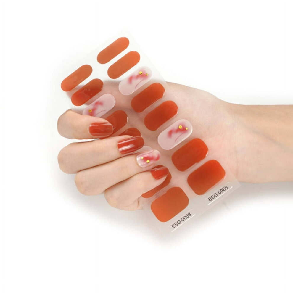 16Pcs Adhesive Full Wrap Gel Nail Stickers Semi Cured Gel Nail Polish Strips