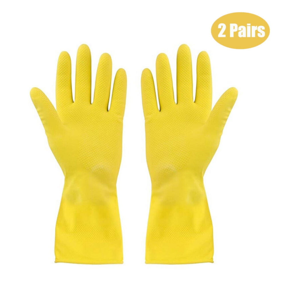 2-Pairs Reusable Household Gloves, Rubber Dishwashing gloves, Extra Thickness, Long Sleeves, Kitchen Cleaning, Gardening, Pet Care