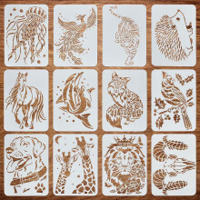 12 Pcs Wildlife Animal Stencil 8.3x11.7" compatible with Fox, Tiger, Peacock, Whale, Horse, Lion, Jellyfish, Dog, Bird, Hedgehog, Giraffe for DIY