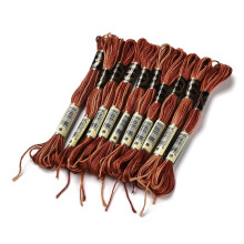 1 Bag 10 Skeins 6-Ply Polyester Embroidery Floss Cross Stitch Threads Segment Dyed Sienna 0.5mm