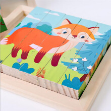 VISALY Wooden Creative Strip Four-sided Three-dimensional Puzzle Children's Educational Early Education Dinosaur Animal Building Block Puzzle Toy