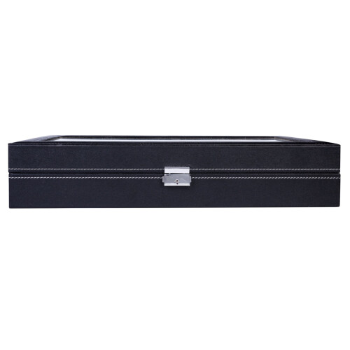 24 Compartments Top-level Opening Style Leather Watch Collection Box Black 1