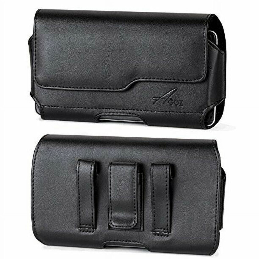 Compatible With Samsung Galaxy S21, S20, S10, S9, S8, Note 10, A10e, A01, Agoz Leather Pouch Case With Belt Clip & Loops (Fits Slim Cover) 9389440202559