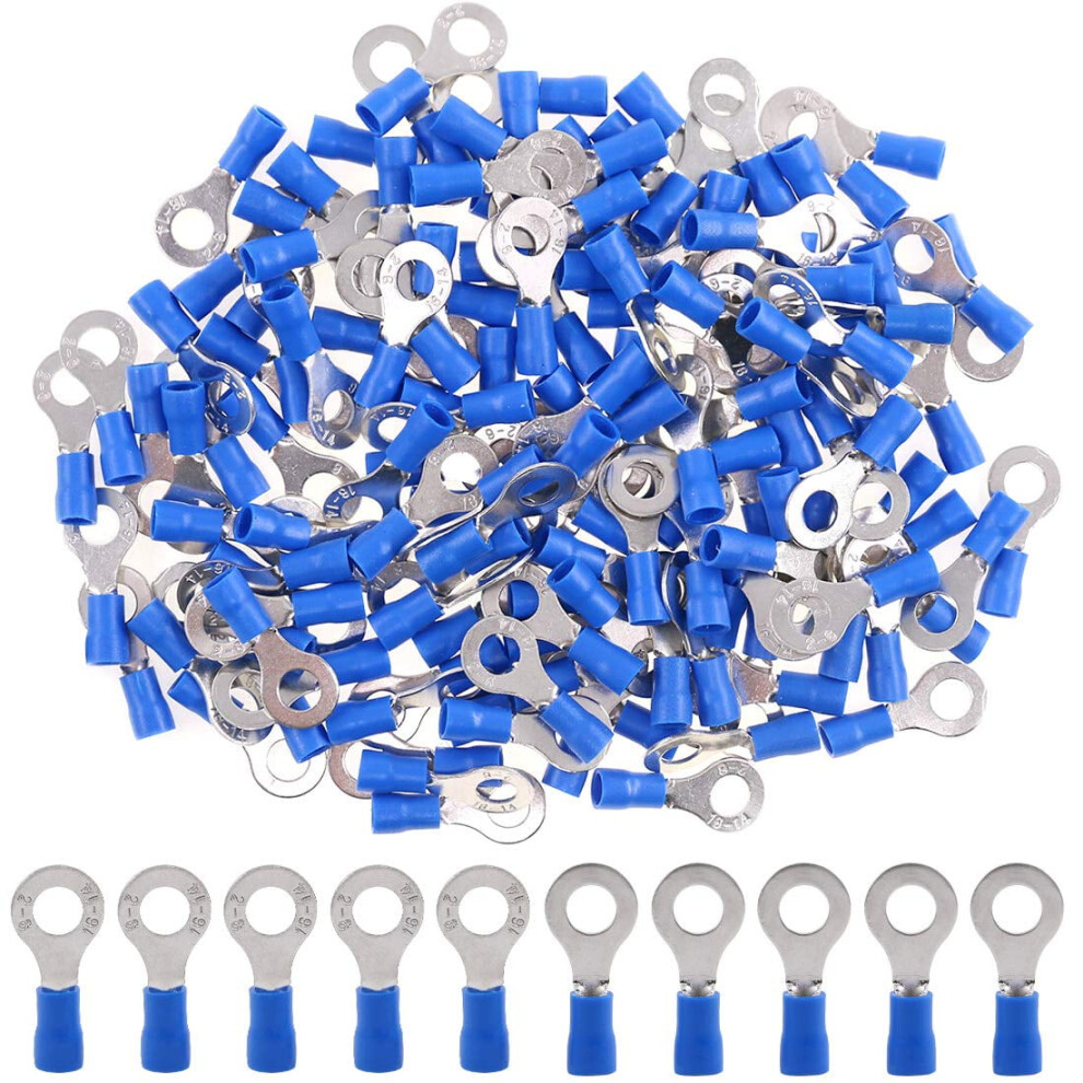 100Pcs 16-14Awg Insulated Terminals Ring Electrical Wire Crimp Connectors (Blue, M6) 9389440203211