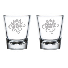 Set of 2 Shot Glasses 1.75oz Shot Glass Lotus Flower Scroll
