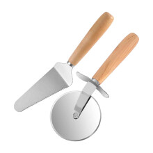 Ozmmyan Stainless Steel Pizza Shovel Set with Wooden Handle - 2-Piece Pizza Cutter & Transfer Tool, Compatible with Ozmmyan