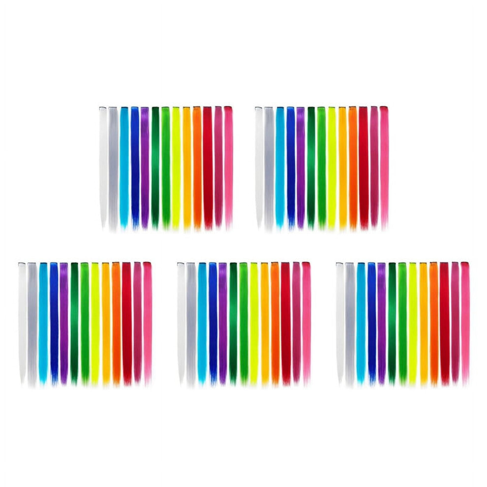 Unisex 65 Pcs Colored Colorful Clip In Hair Extensions 55Cm Straight Synthetic Hairpieces, Rainbow