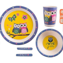 Creative New Bamboo Fiber Children's Dinnerware Set Five Piece Set Preschool Baby Round.Owl Five.piece.set.with.box