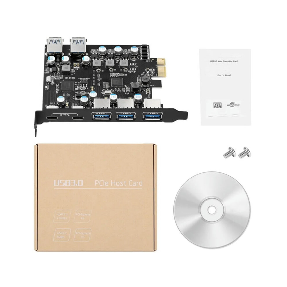 For 7-Port Pci-E To Type C (2) With 2 Rear Usb 3.0 Ports Pci Express Card Desktop Pc Pci-E To Usb 3.0 Expansion Card 9389440350335