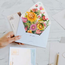 SUSUchens 3D Fly-Out Greeting Card Multiple Colorful Flower Decor Greeting Card with Envelope Watercolor Painting Christmas New Year Gift Style B