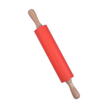 Yesbay Rolling Pin Wooden Handle Good Toughness Silicone Wooden Handle Rolling Pin for Kitchen,Red