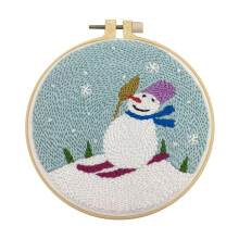 Stamped Embroidery Starter Kit with Punch Needle, Embroidery Cloth with Pattern, Embroidery Hoop, Tools Kit for Beginners - Snowman