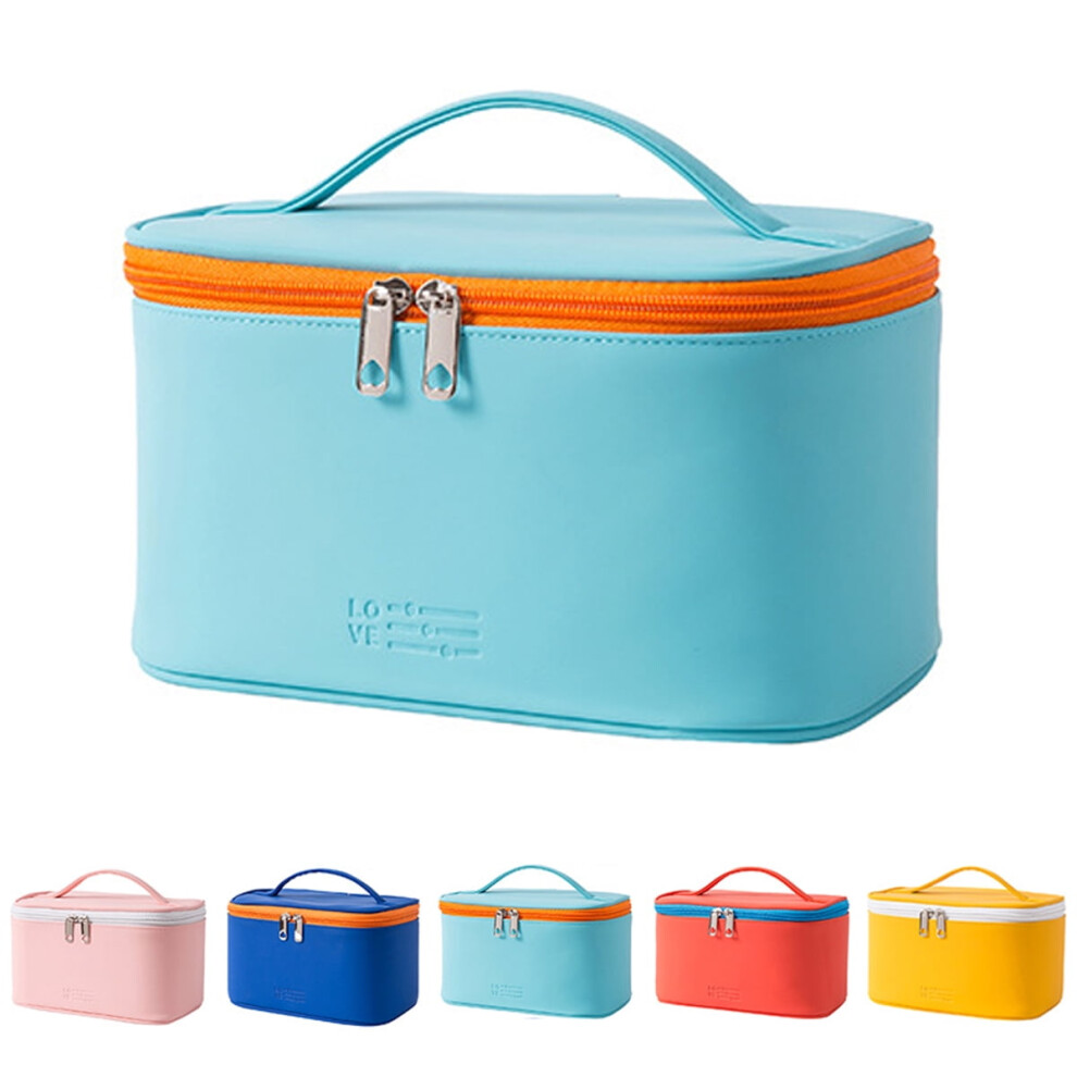 Light/Blue Pu Leather Handbag Portable For Women Men Travel Cosmetic Storage Bags Makeup Storage Bagï¼