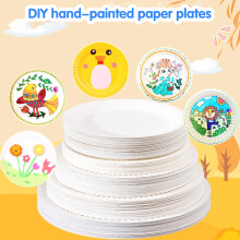 Hesroicy Uncolored Painting Plate Set - Paintable White, 6/7/8/9 Inches, Disposable DIY Drawing Paper Plate, School Supplies