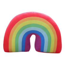 Hesroicy Rainbow Pillow Soft Texture Room Decor Colorfast Stuffed Rainbow U Shape Kid Pillow for Home