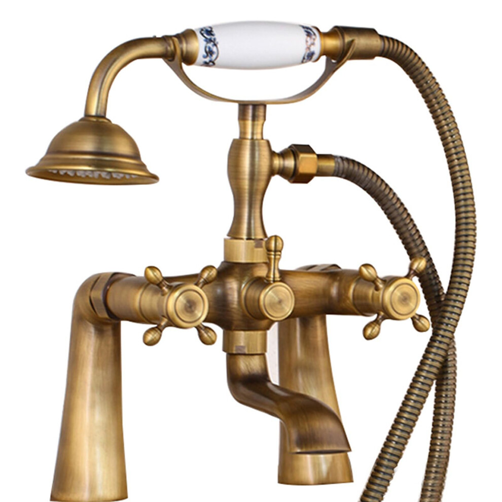 Vintage Bath Shower Mixer Tap Antique Brass Clawfoot Tub Faucet With Hand Shower And Dual Cross Handles 9113335110243
