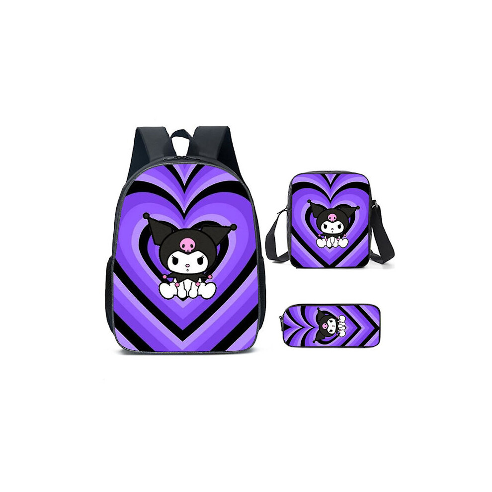 Backpack Kuromi with print, school bag, shoulder bag, travel backpack, handbag, pencil case, 3 pieces/set A