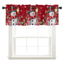 Red Christmas Tree Snowman Snowflake Christmas Adjustable Curtains For Kitchen Living Room Rod Pocket 1 Panel Tie Up Sunshade Home Essentials