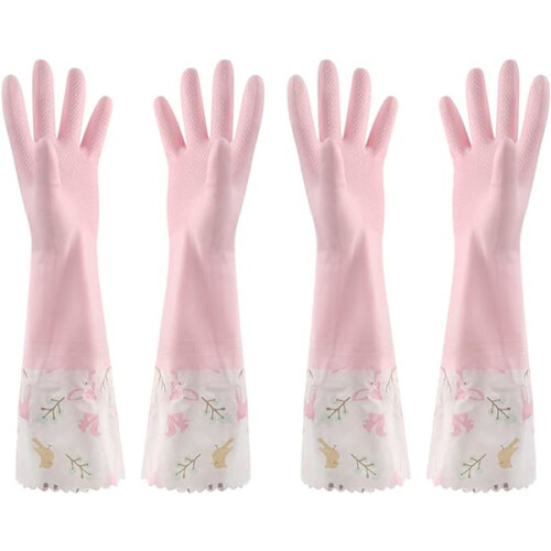 Afwashandschoenen, 2 paar, lang, antislip, waterdicht, rubber