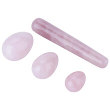 4 Stück Natürliches Rosenquarz-Yoni-Ei-Set mit Massage-Stick für Kegel-Übungen