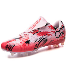 (Red, 41) 3-Color TF/FG Soccer Cleats Mens Womens Firm Ground Turf Studs Professional Training Football Boots