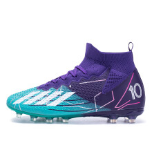 (PURPLE, 41) High Top TF/FG Soccer Cleats Unisex Ankle High Comfortable Durable Multi-Color Athletic Football Boots
