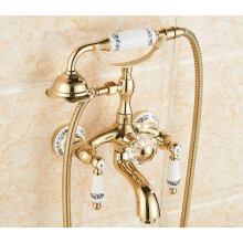 Luxury Gold Bathtub Faucet with Crystal Handle, Wall Mounted Mixer Tap and Hand Shower Set