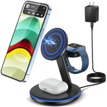 Magnetisk trådløs opladningsstation kompatibel med Apple-serien, 3-i-1 20W hurtig Mag-Safe-oplader med QC3.0-adapter, kompatibel med iPhone