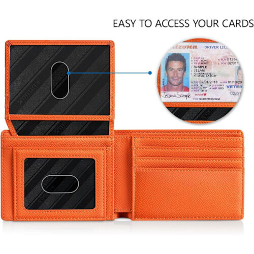 Ανδρικό Πορτοφόλι Λεπτό RFID Leather2ID με Παράθυρο και Κουτί Δώρου σε Πορτοκαλί Φοίνικα 1