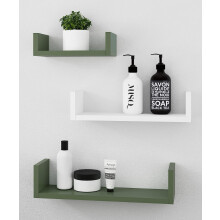 Floating Shelves for Wall, Wall Mounted Bathroom Bedroom Living Room Over Toilet Shelf, U-Shaped Storage Organizer, White & Sage Green