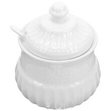 Ceramic Sugar Bowl with Spoon Coffee Bar Accessories European Style Salt Shaker Spices Candy Tin Jar Lid Kitchen Seasoning Container White