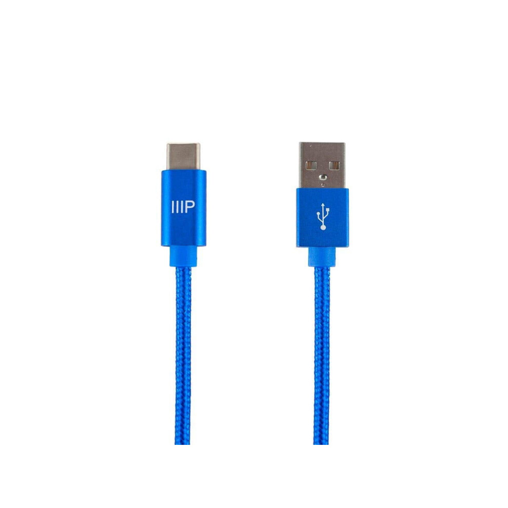 Monoprice Usb 2.0 Type-C To Type-A Charge And Sync Nylon-Braid Cable - 10 Feet - Fast Charging, Up To 3 Amps/60 Blue 9389440304734