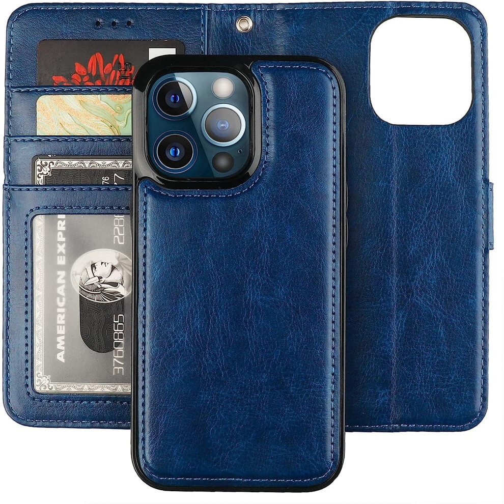 Detachable Wallet Case For Iphone 13 Pro - Rfid Blocking, Card Slots, Magnetic Kickstand, Shockproof, Removable Flip Cover - 6.1 Inch, Blue 9389440717350